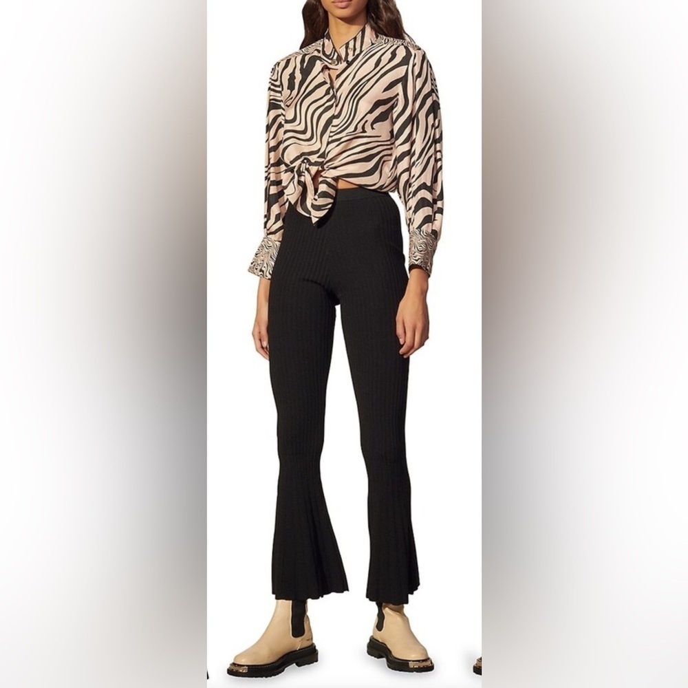 NWOT Sandro Noe Flare Rib-knit Flare Pants In Black,‎ Size 36/ US 4